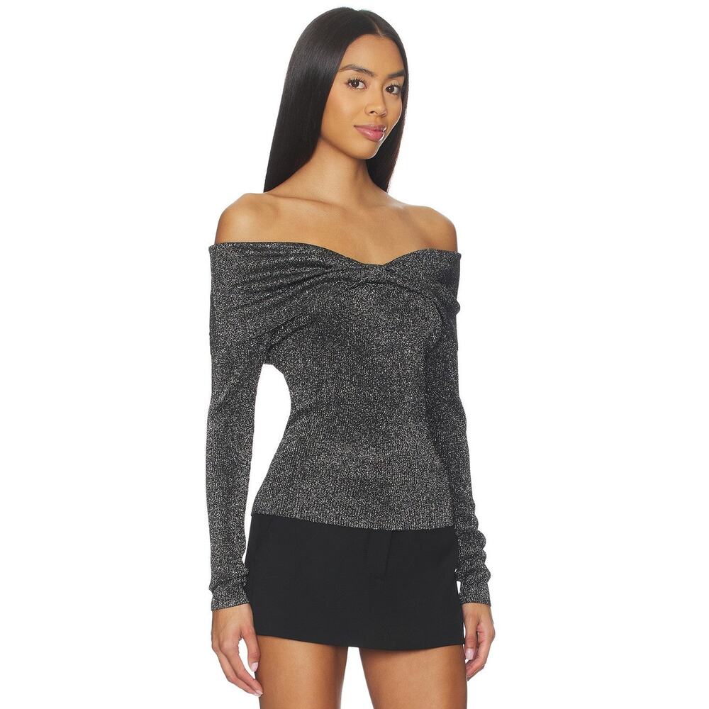Central Park West Colette Ribbed Lurex Sweater in Black - XS - Picture 2 of 5